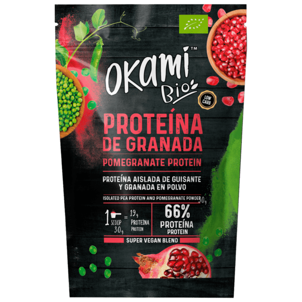 Proteína de guisante y granada ecológica orgánica vegana